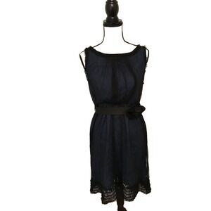 Anthropologie Moulinette Soers Navy Black Tulle Dress with Rosettes - Medium